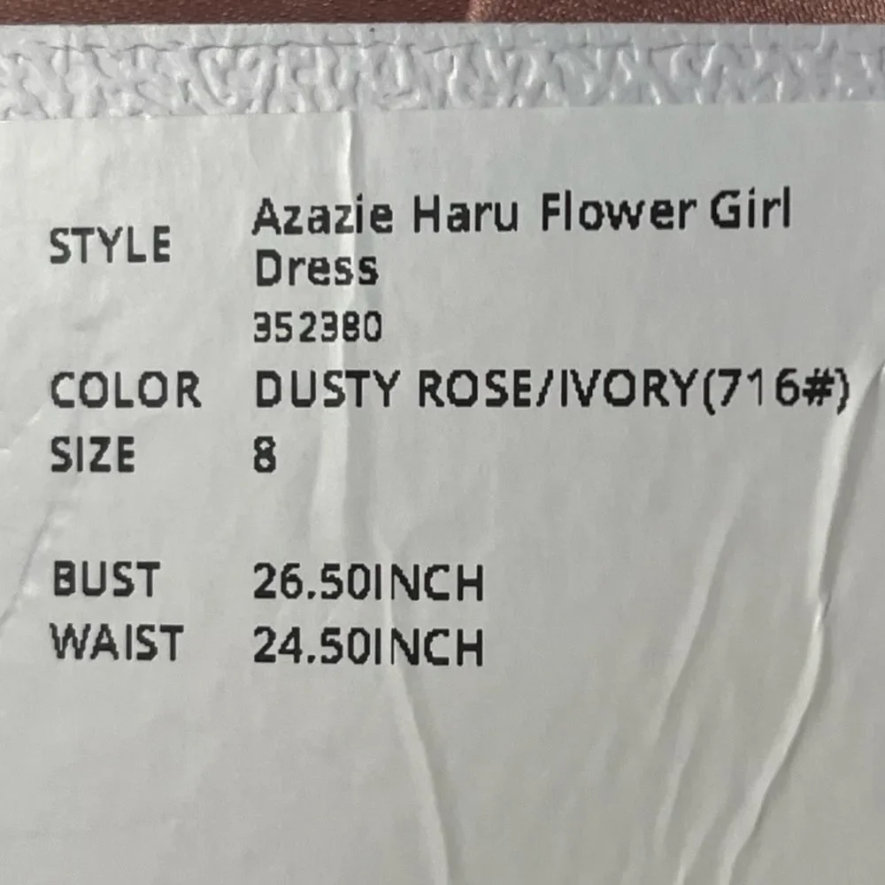 Azazie Girl's Flower Girl Dress Matte Satin Party Haru Ball Gown Size8 Rose Pink